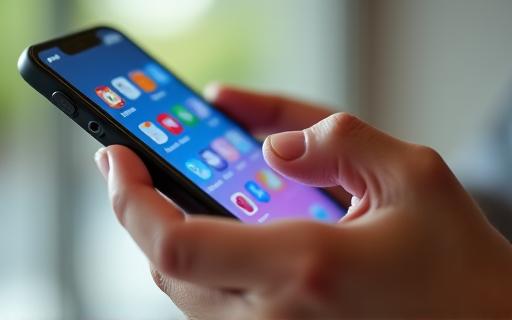 A close-up of a person's hands navigating a modern smartphone.